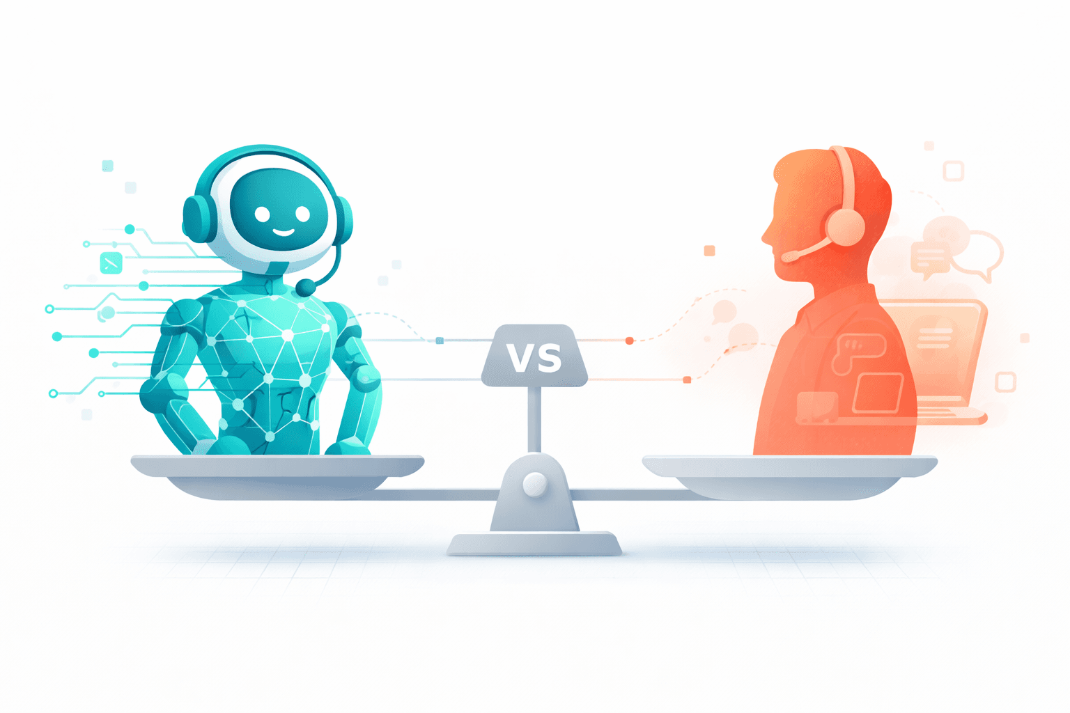Abstract comparison illustration showing AI Worker and Virtual Assistant concepts side by side